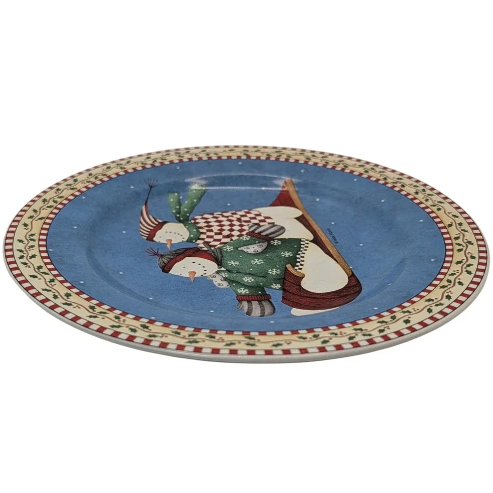 Vintage Sakura Debbie Mumm Plate Salad Christmas Holiday Jolly Snowmen 2000‎